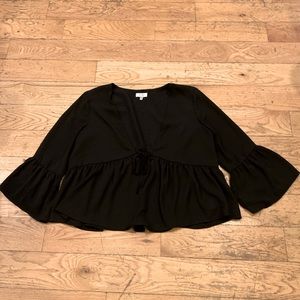 3/4 Sleeve Black Low Cut Top